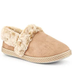 Warm-Lined Memory Foam Slippers - Taupe