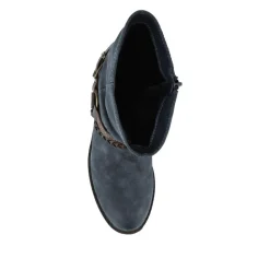 Warm Lined Strapped Upper Calf Length Boots - Denim