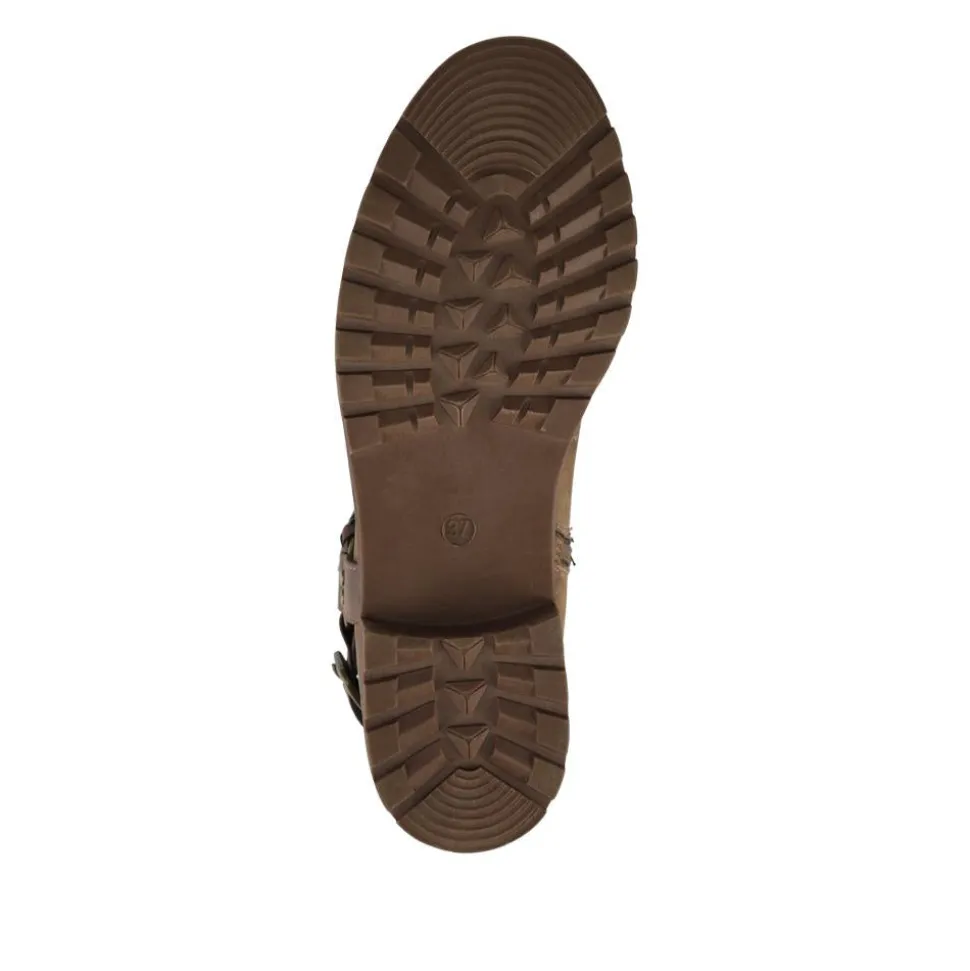 Warm Lined Strapped Upper Calf Length Boots - Taupe