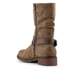 Warm Lined Strapped Upper Calf Length Boots - Taupe