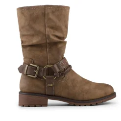 Warm Lined Strapped Upper Calf Length Boots - Taupe