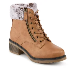 Warm Lined Zip Up Casual Boots - Tan