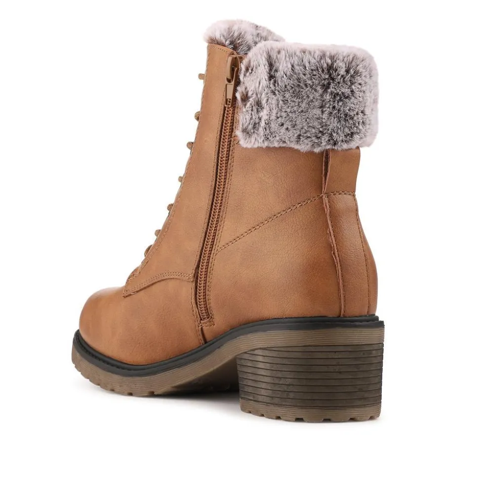 Warm Lined Zip Up Casual Boots - Tan