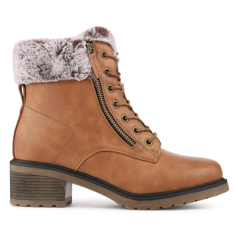 Warm Lined Zip Up Casual Boots - Tan