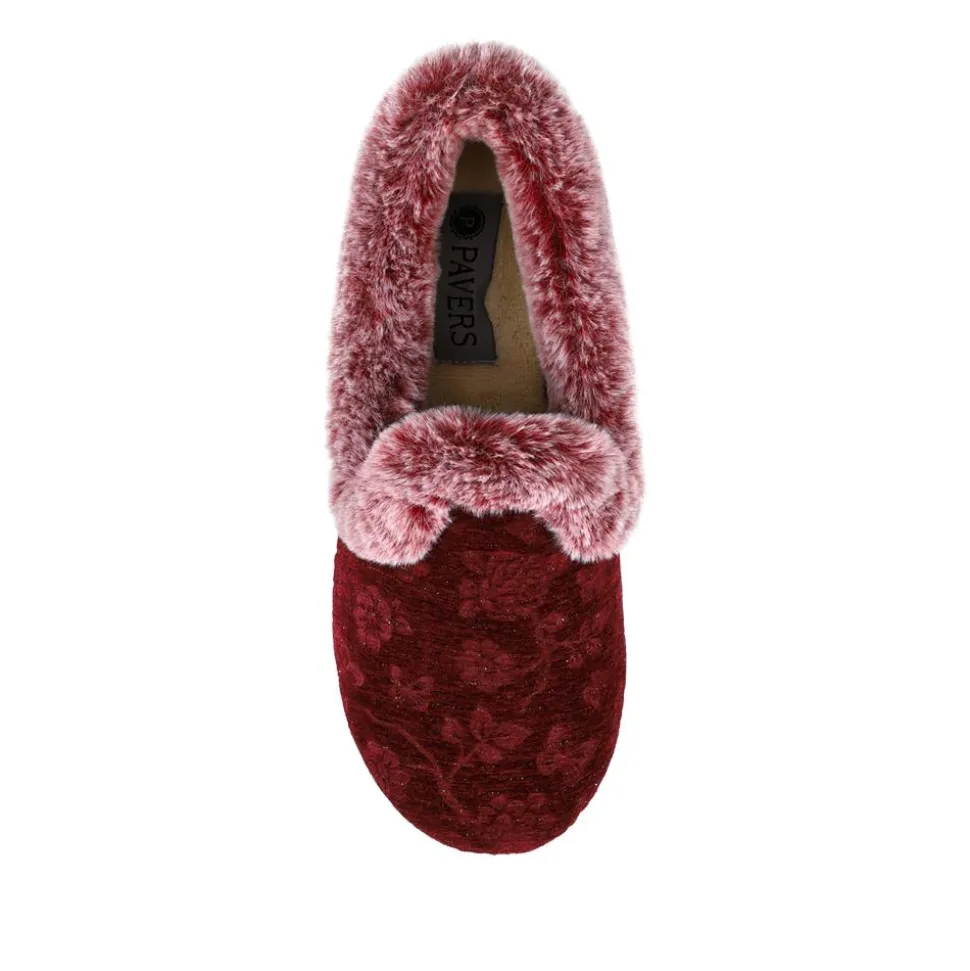 Warm Memory Foam Velour Slippers - Burgundy