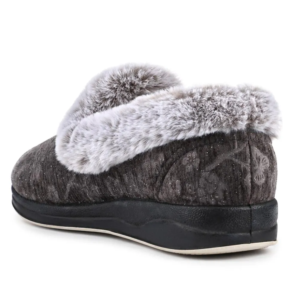 Warm Memory Foam Velour Slippers - Grey