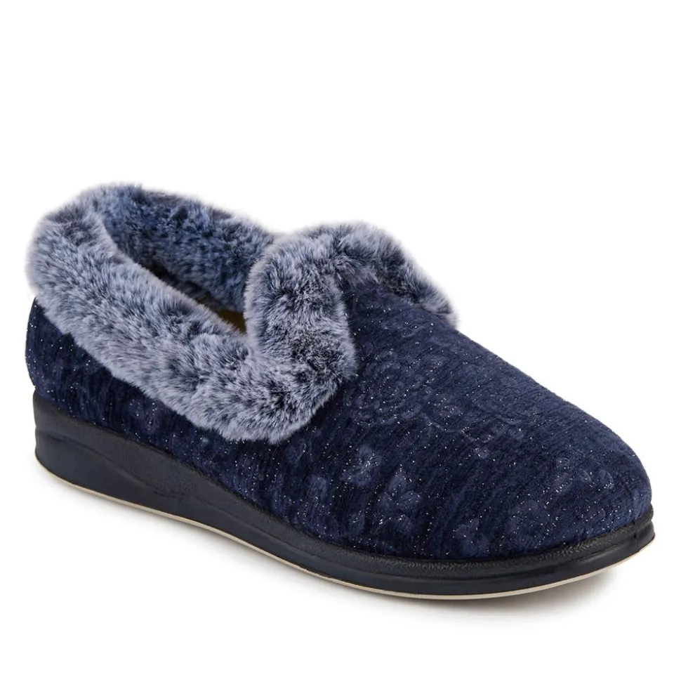 Warm Memory Foam Velour Slippers - Navy