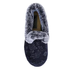 Warm Memory Foam Velour Slippers - Navy