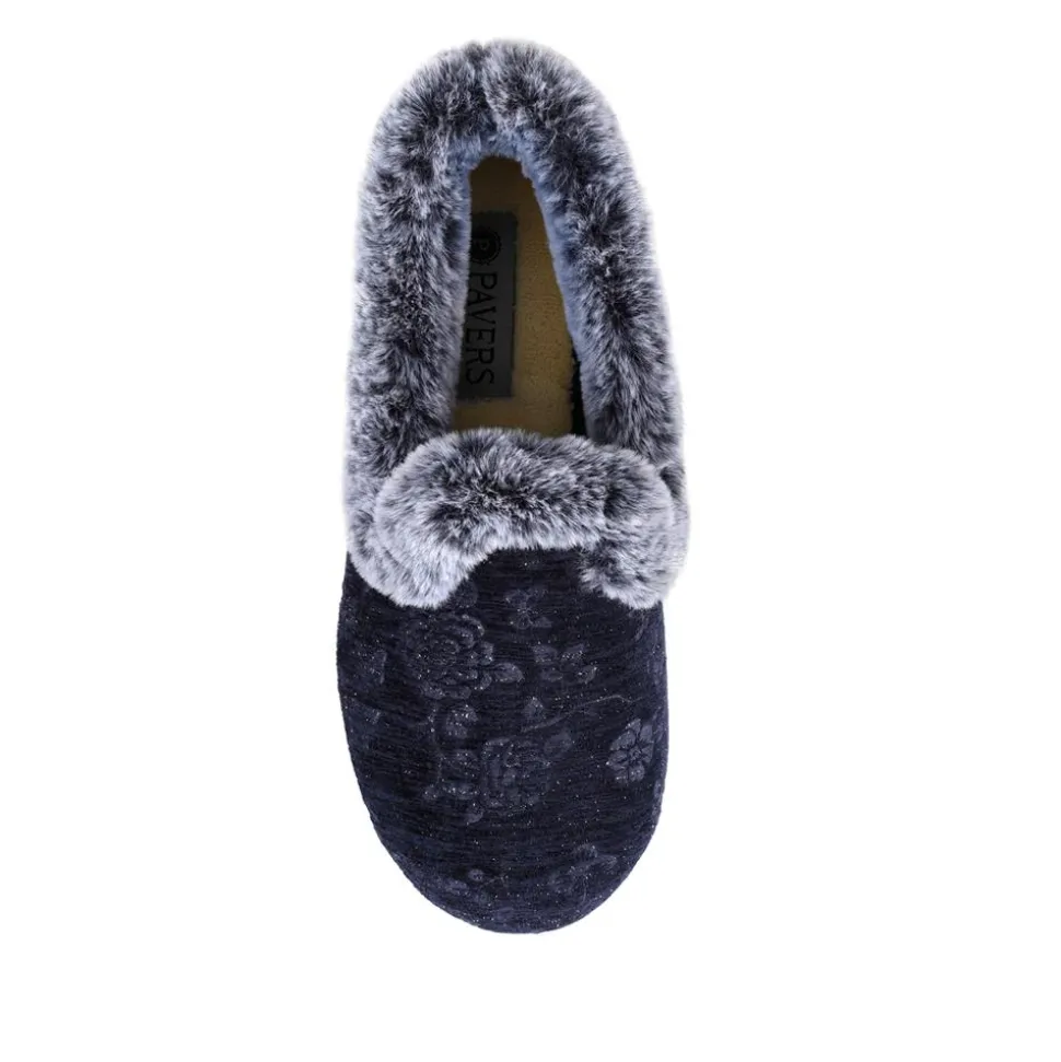 Warm Memory Foam Velour Slippers - Navy