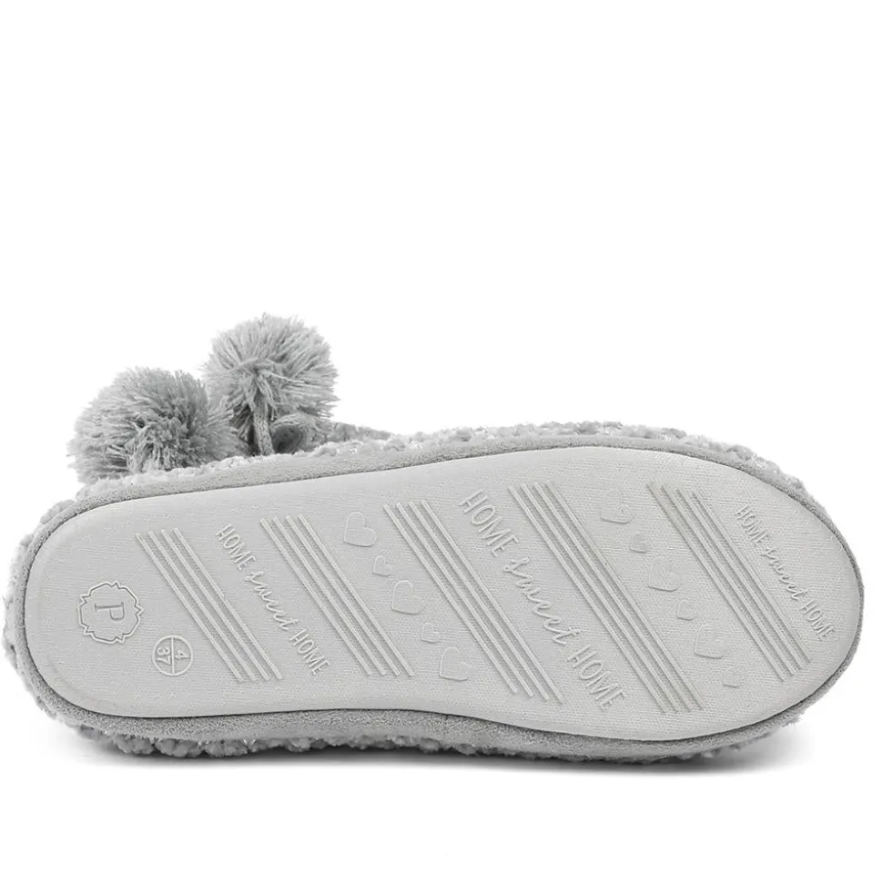 Warm Soft PomPom Slipper Boots - Grey-Silver