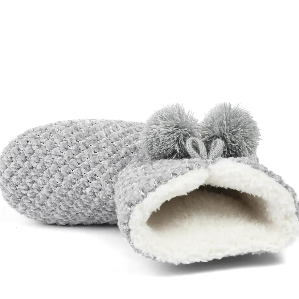 Warm Soft PomPom Slipper Boots - Grey-Silver