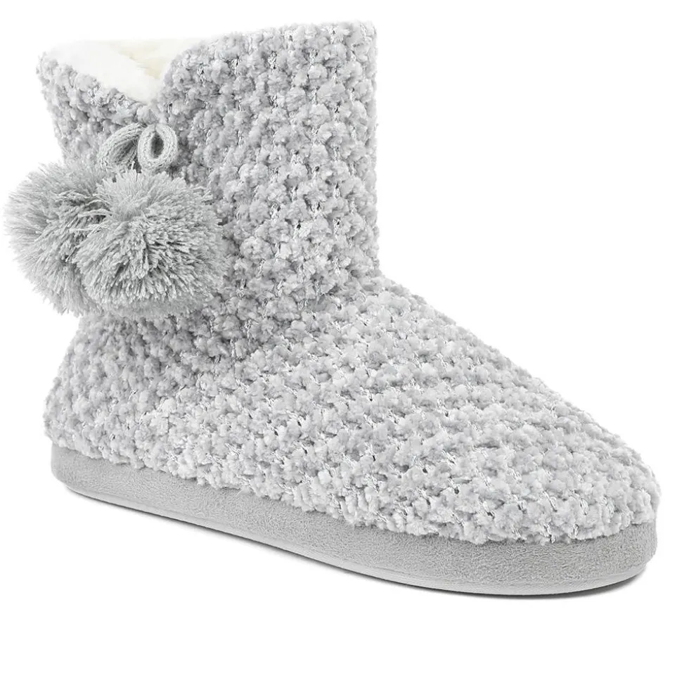 Warm Soft PomPom Slipper Boots - Grey-Silver