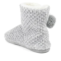 Warm Soft PomPom Slipper Boots - Grey-Silver