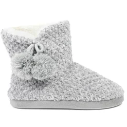 Warm Soft PomPom Slipper Boots - Grey-Silver
