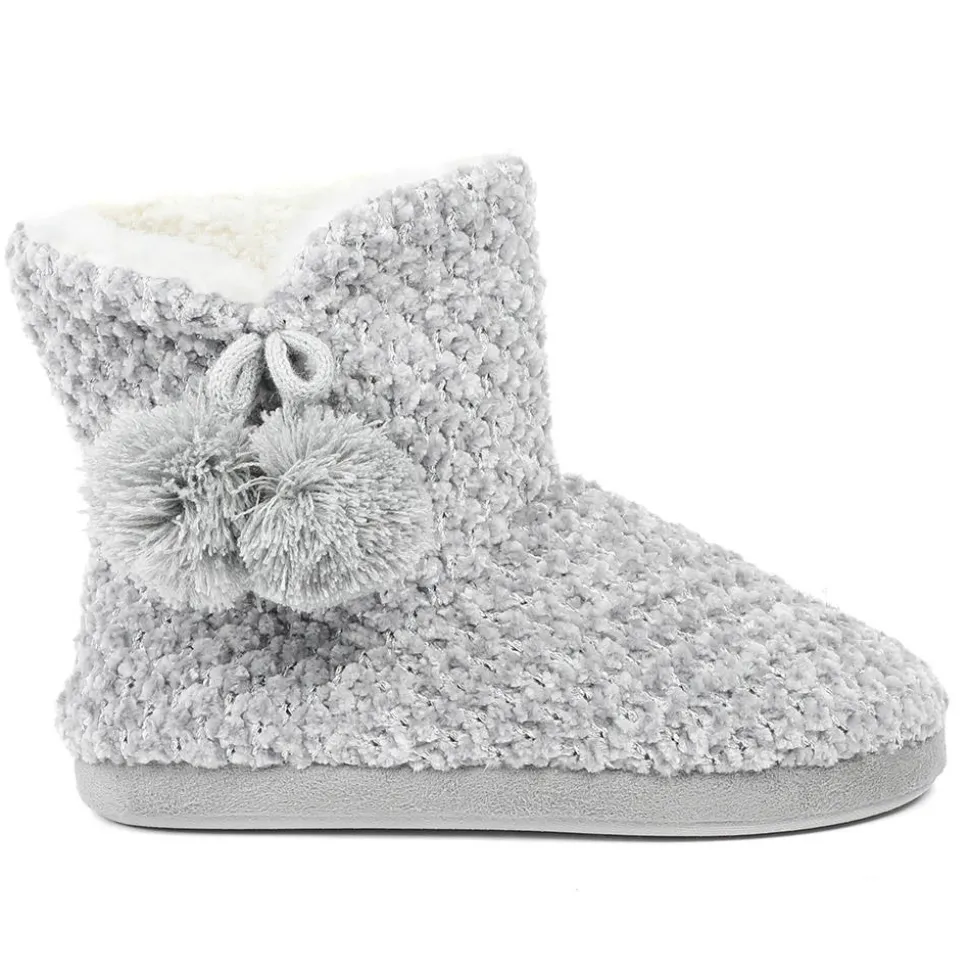 Warm Soft PomPom Slipper Boots - Grey-Silver
