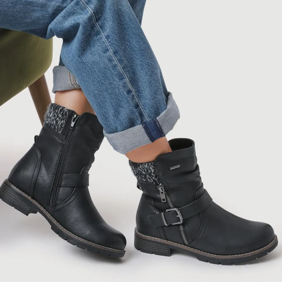 Water-Resistant Biker Boots - Black