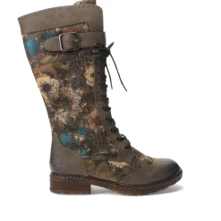 Water-Resistant Lace-Up Long Boots - Floral