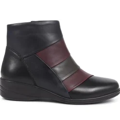 Wedged-Heel Ankle Boots - Black Multi