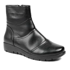 Wedge Heel Casual Zip Up Ankle Boots - Black