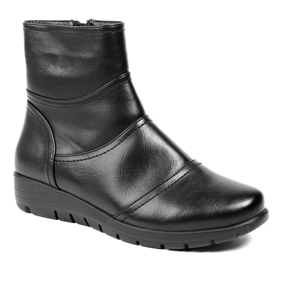 Wedge Heel Casual Zip Up Ankle Boots - Black
