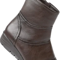 Wedge Heel Casual Zip Up Ankle Boots - Brown