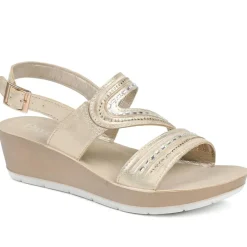 Wedge Heeled Buckle Fasten Sandals - Gold