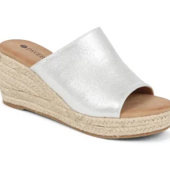 Wedge Heeled Mule Espadrilles - Silver Shimmer