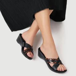 Wedge-Heeled Mules - Black Leopard