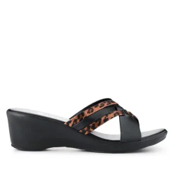 Wedge-Heeled Mules - Black Leopard