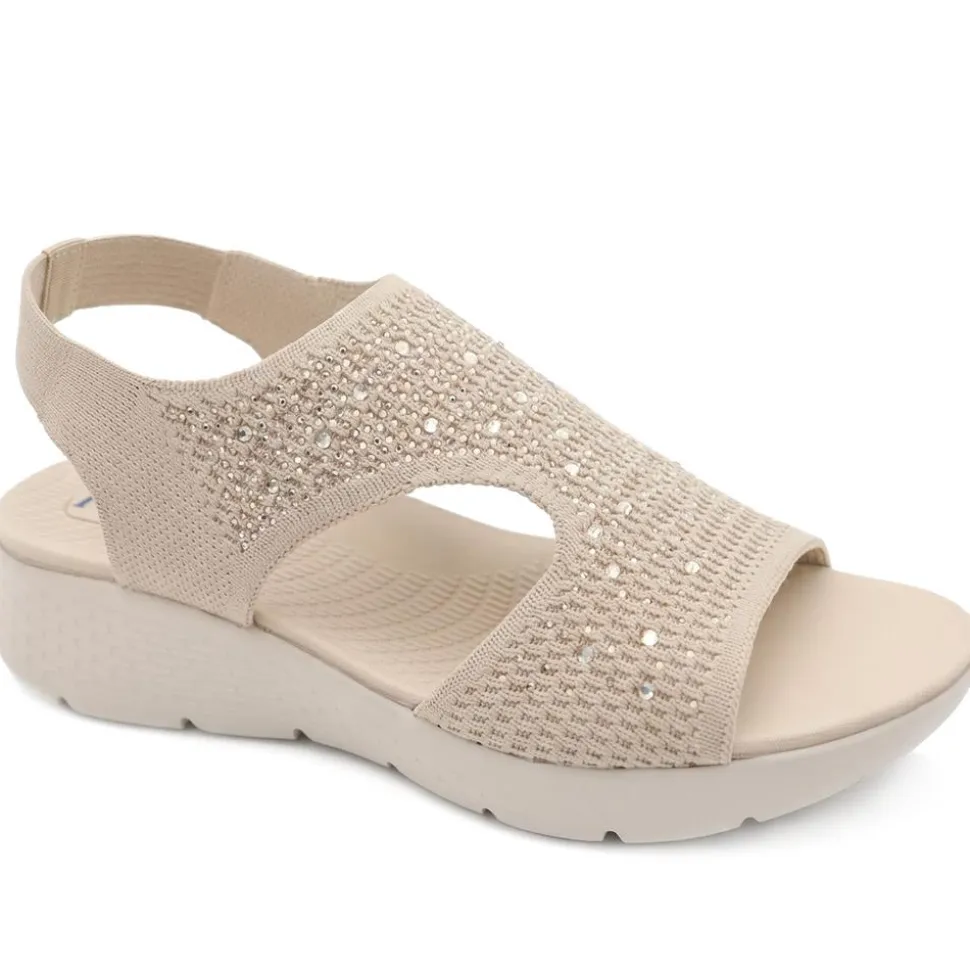Wedge Heel Elasticated Fit Sandals - Beige