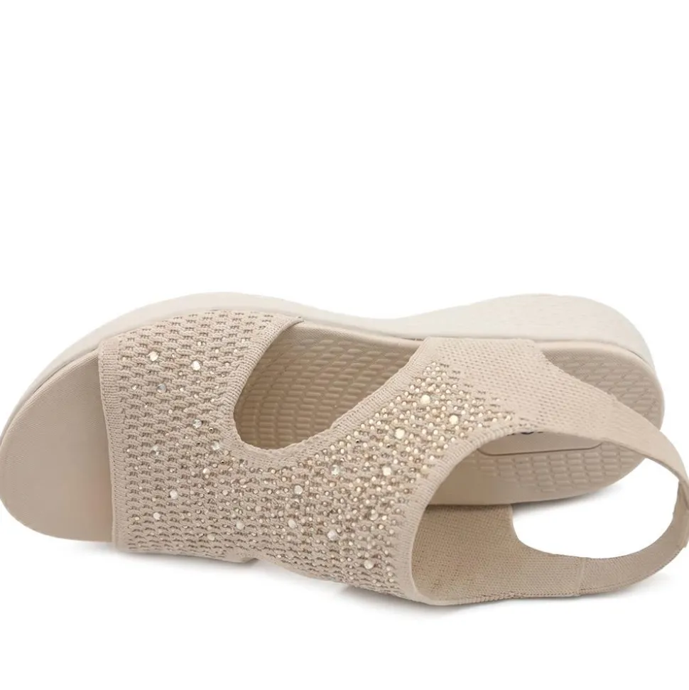 Wedge Heel Elasticated Fit Sandals - Beige