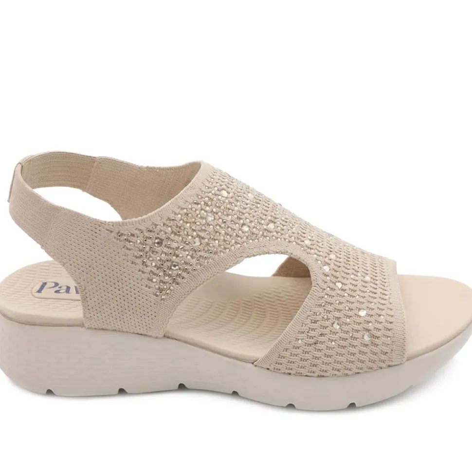 Wedge Heel Elasticated Fit Sandals - Beige