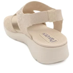 Wedge Heel Elasticated Fit Sandals - Beige