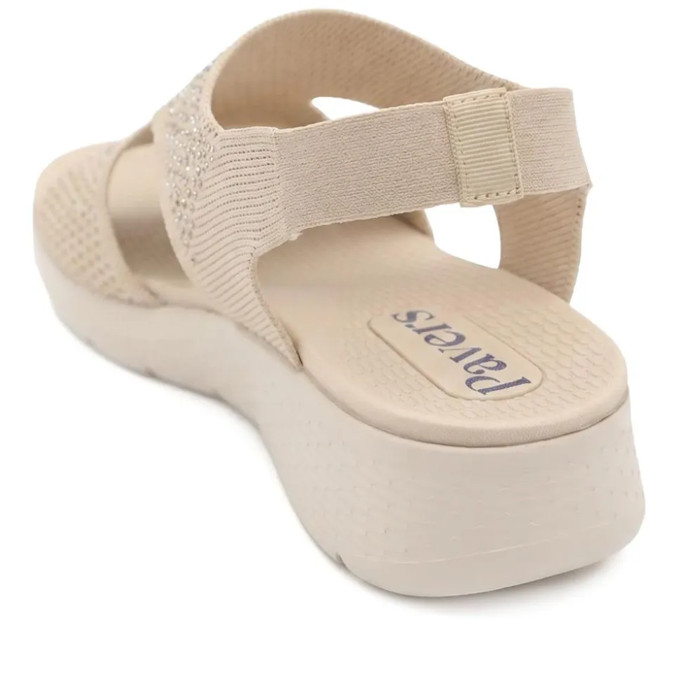 Wedge Heel Elasticated Fit Sandals - Beige