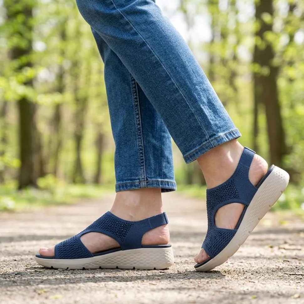 Wedge Heel Elasticated Fit Sandals - Navy