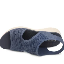 Wedge Heel Elasticated Fit Sandals - Navy