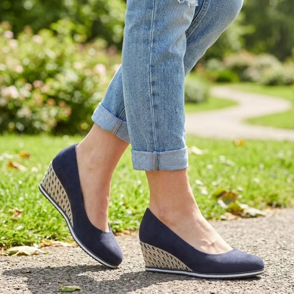 Wedge Heel Espadrille Trim Pumps - Navy