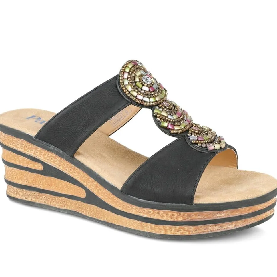 Wedge Heel Jewelled Sandals - Black