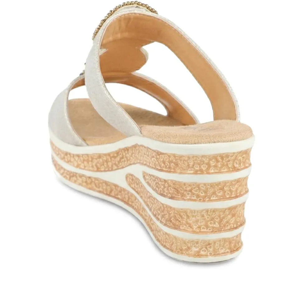 Wedge Heel Jewelled Sandals - Soft Gold
