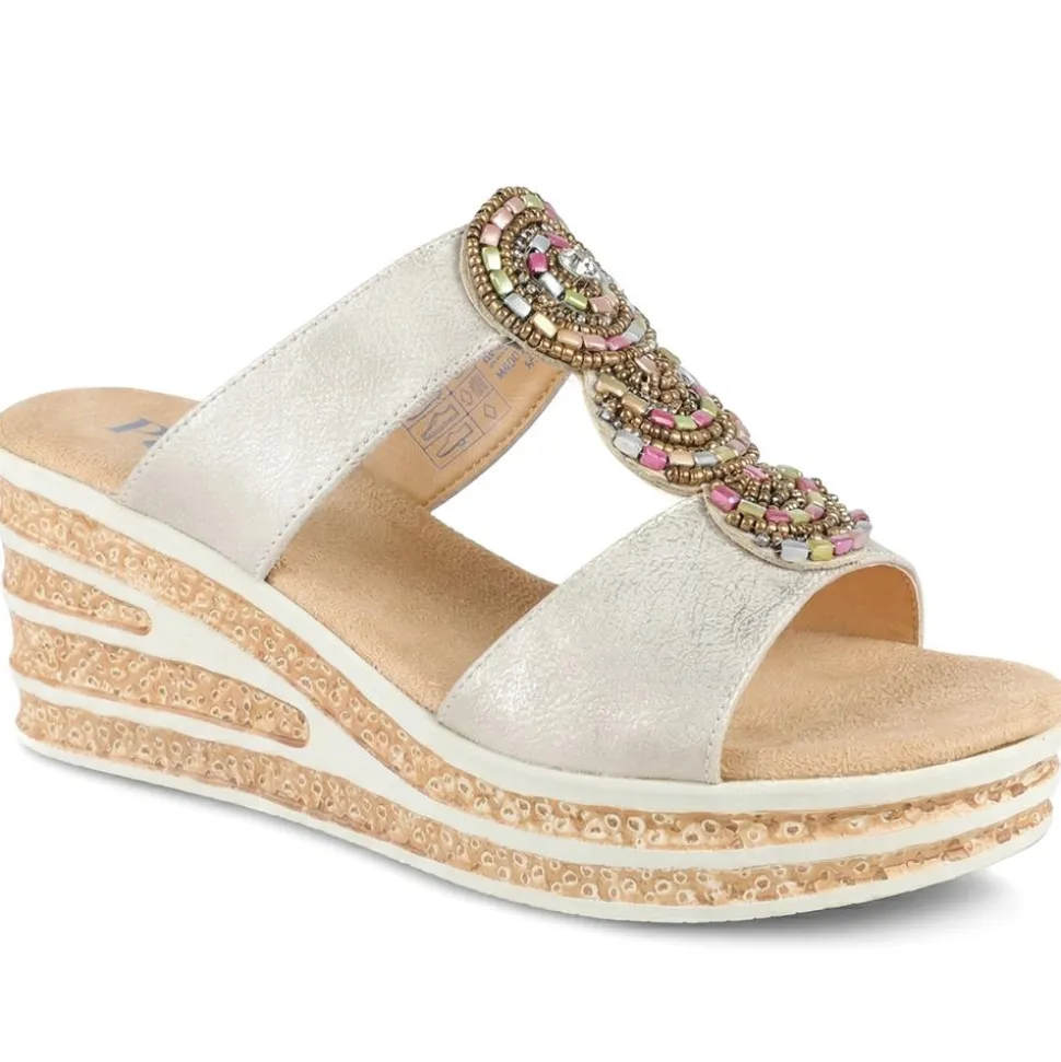Wedge Heel Jewelled Sandals - Soft Gold