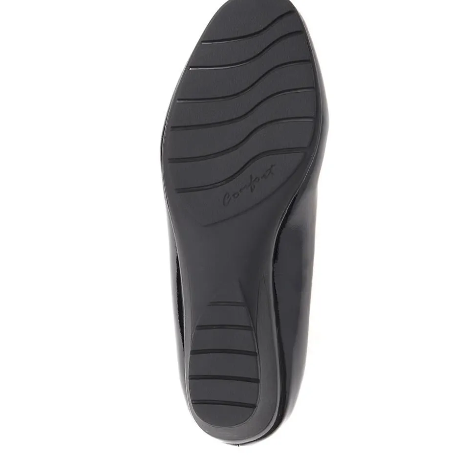 Wedge Heel Slip-On Pumps - Black Patent