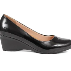 Wedge Heel Slip-On Pumps - Black Patent