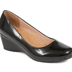 Wedge Heel Slip-On Pumps - Black Patent