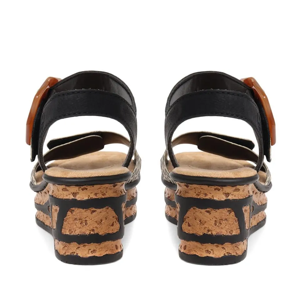 Wedge Two-Tone Sandals - Black Multi