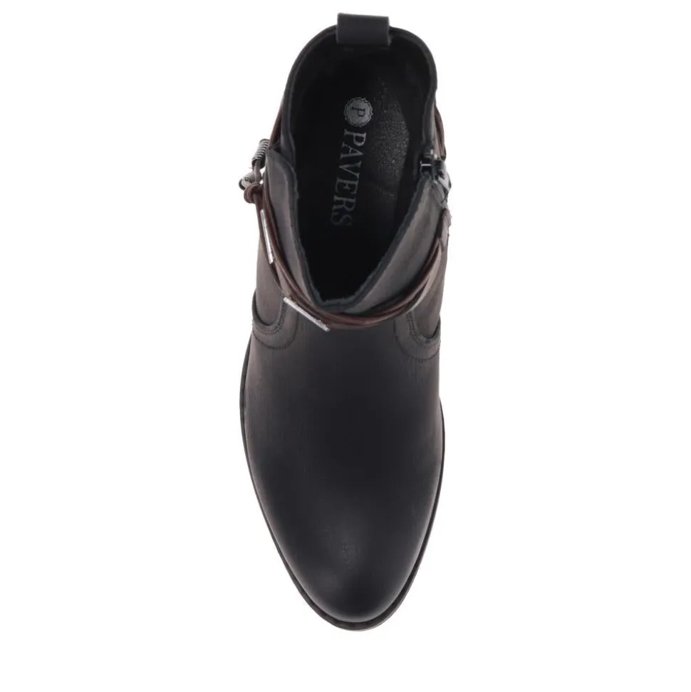 Western-Heeled Ankle Boots - Black