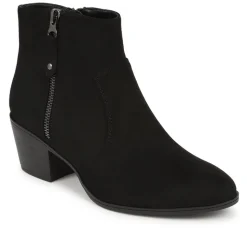 Western-Heeled Ankle Boots - Black