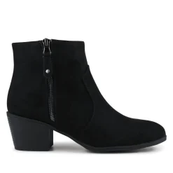 Western-Heeled Ankle Boots - Black