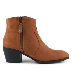 Western-Heeled Ankle Boots - Tan