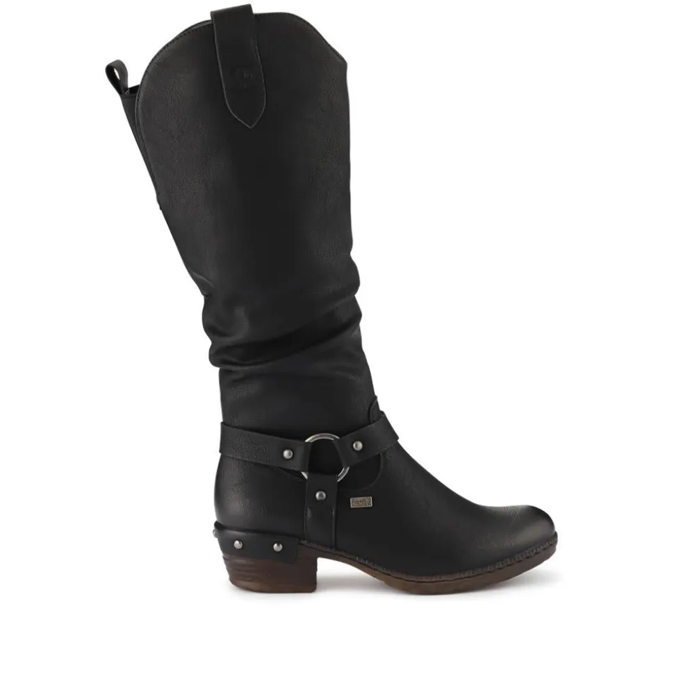 Western-Heeled Long Boots - Black