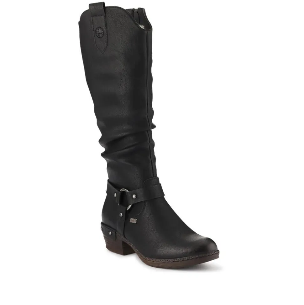 Western-Heeled Long Boots - Black